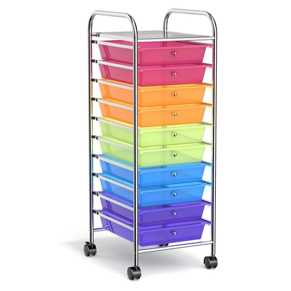 Canddidliike 10 Drawer Rolling Storage Cart Organizer with 4 Universal Casters, Craft Organizers and Storage, Multipurpose Organizer Cart for Home, Office, School