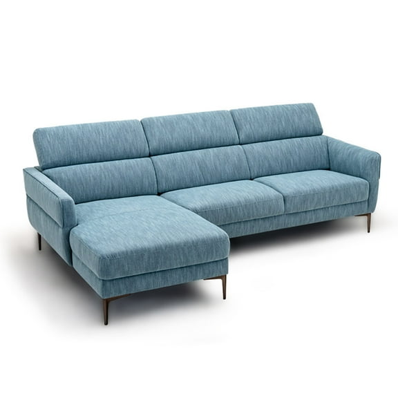 Canddidliike 105 Inch L-Shaped Sofa Couch with 3 Adjustable Headrests-Blue, Modern Sofa Couch, Blue Fabric, Adjustable Headrests, 2 Boxes, 105"L x 63"W, CertiPUR-US Sponge