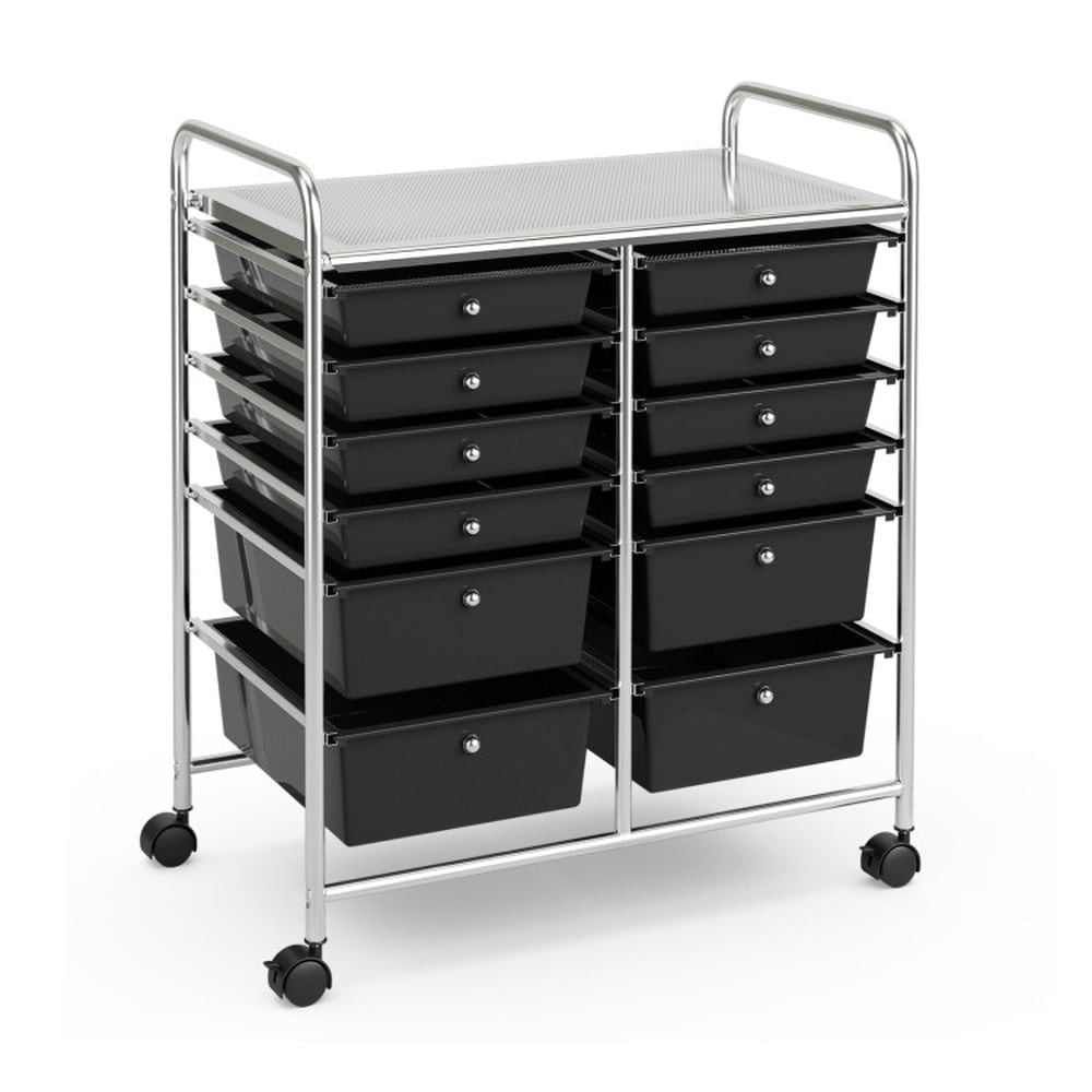 Canddidliike 12 Drawers Rolling Cart Storage Scrapbook Paper Organizer Bins, Craft Organizers and Storage, Multipurpose Organizer Cart for Home, Office, School, Black