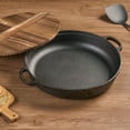 thumbnail image 1 of Canddidliike 13 inch Cast Iron Wok with Dual Handles and Wooden Lid, Uncoated Frying Pan for Gas and IH, Chinese Thickened Pancake Pan with Free Steel Wire Ball, Black, 1 of 1