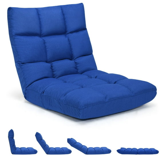 Canddidliike 14-Position Adjustable Folding Lazy Gaming Sofa-Blue, Convertible Futon Couch Bed, Lounge Recliner for Living Room
