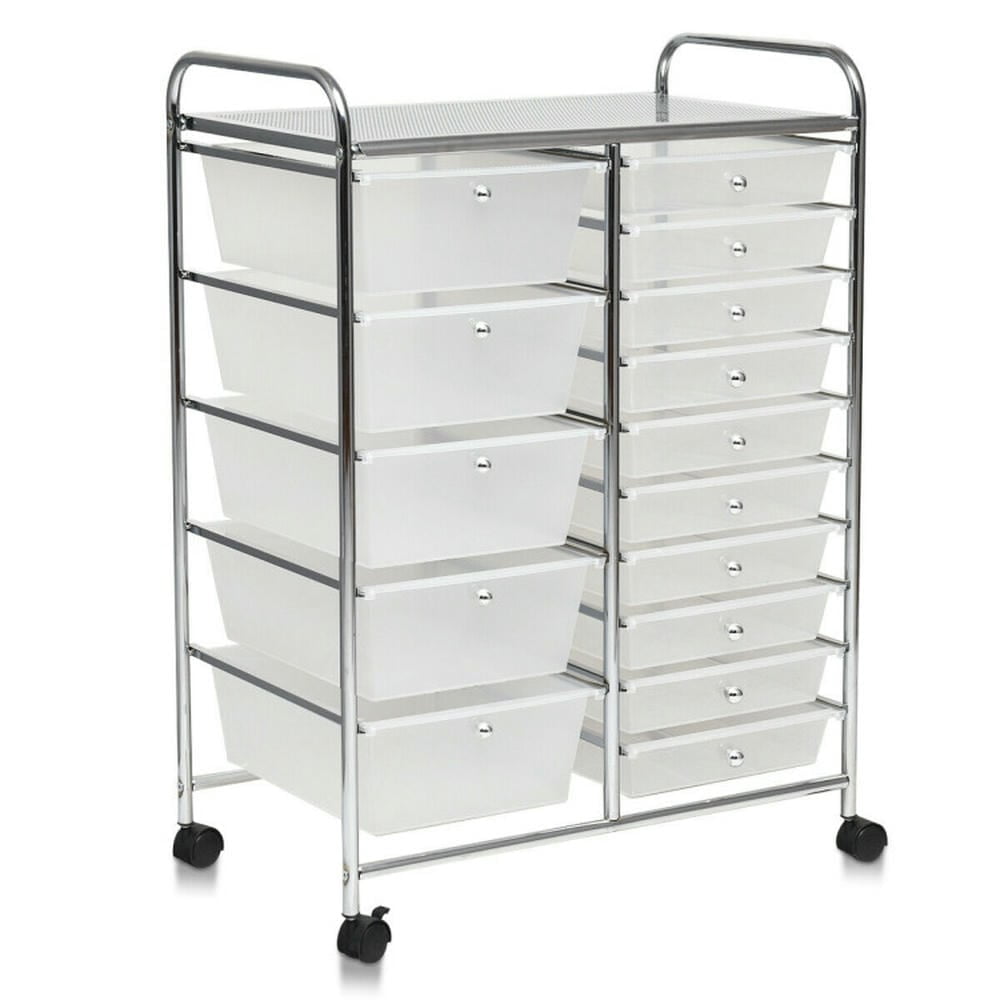 Canddidliike 15 Drawers Rolling Storage Cart Organizer, Craft Organizers and Storage, Multipurpose Organizer Cart for Home, Office, School, Clear