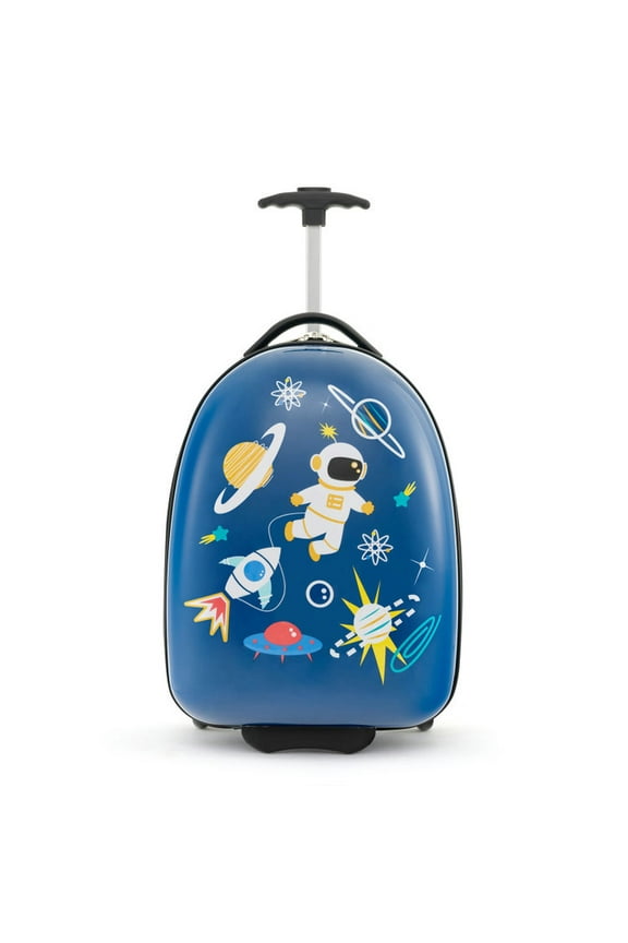 16 Inch Kids Carry-On Luggage Hard Shell Suitcase with Wheels-Blue, Kids Luggage with Wheels, Riding Suitcase for Kids