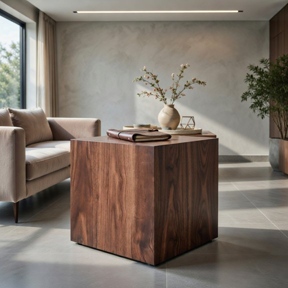 Canddidliike 16" Walnut Wood Grain MDF Cube Coffee Table, Modern Square Accent Table for Living Room, Bedroom & Entryway