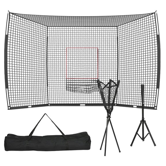 Canddidliike 17' x 5.5' Baseball Net with Strike Zone, Tee, Caddy, and Carry Bag for Pitching and Hitting, Portable Extra Large Softball and Baseball Training Equipment, Black