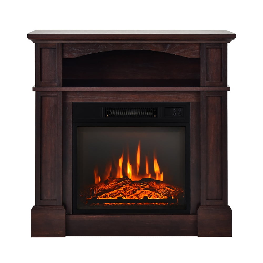 Dark Brown MDF Electric Fireplace TV Stand with Shelf