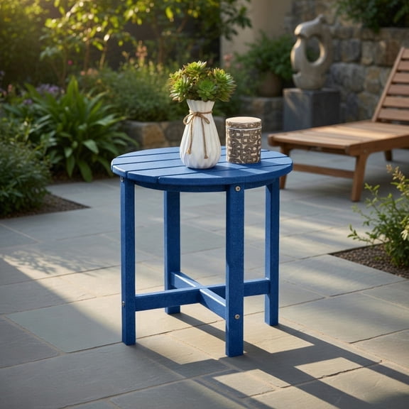 Spaco 18 Inch Round Weather-Resistant Adirondack Side Table, Outdoor Coffee Side End Table for Outside Patio Storage, Navy