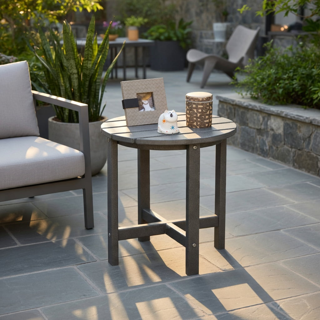 Spaco 18 Inch Round Weather-Resistant Adirondack Side Table-Gray