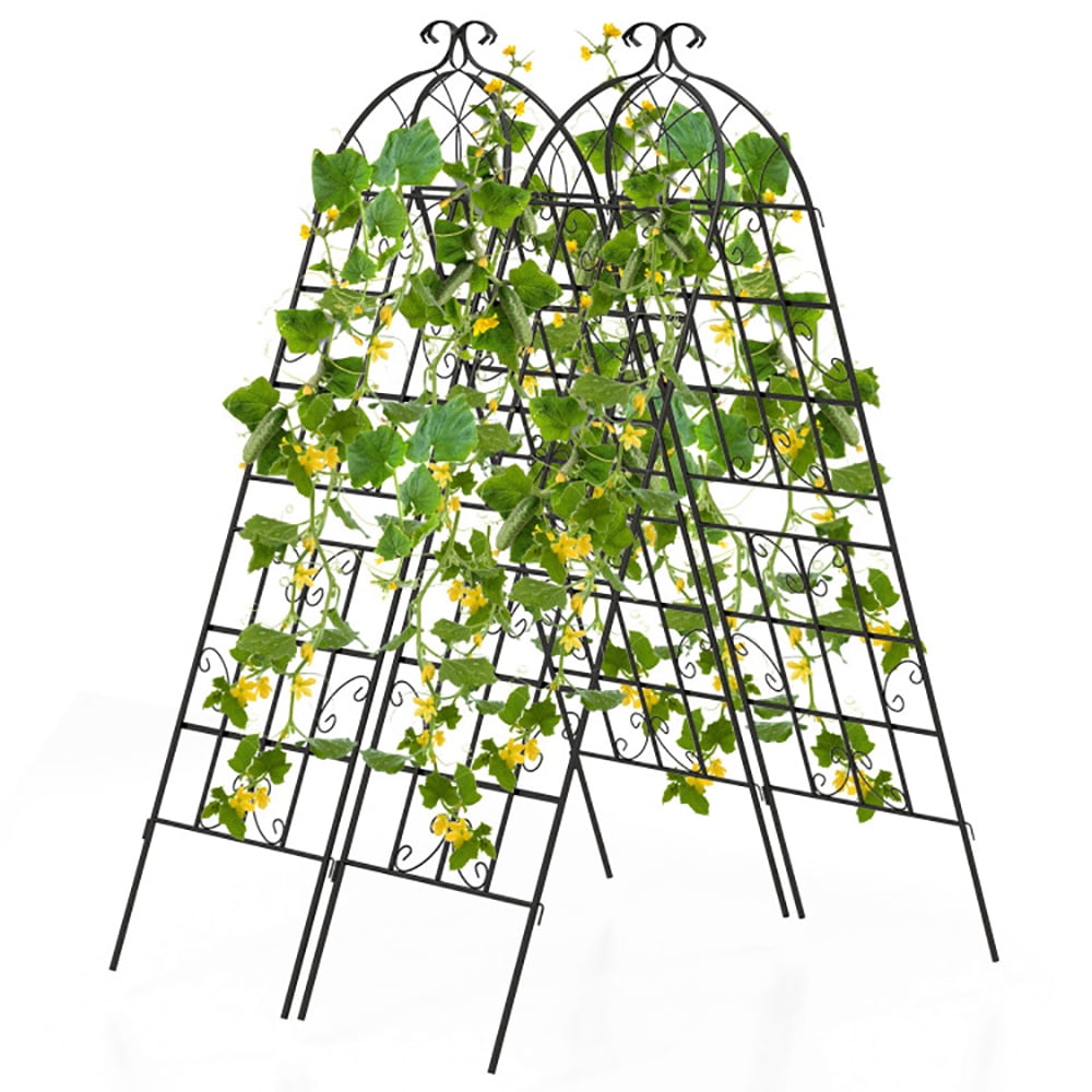 Canddidliike 2/4 Pack 71 x 20 Inch Metal Garden Trellis for Climbing Plants-Set of 4, Green Tomato Plant Support with Snap-On Arms for Vegetables Plants