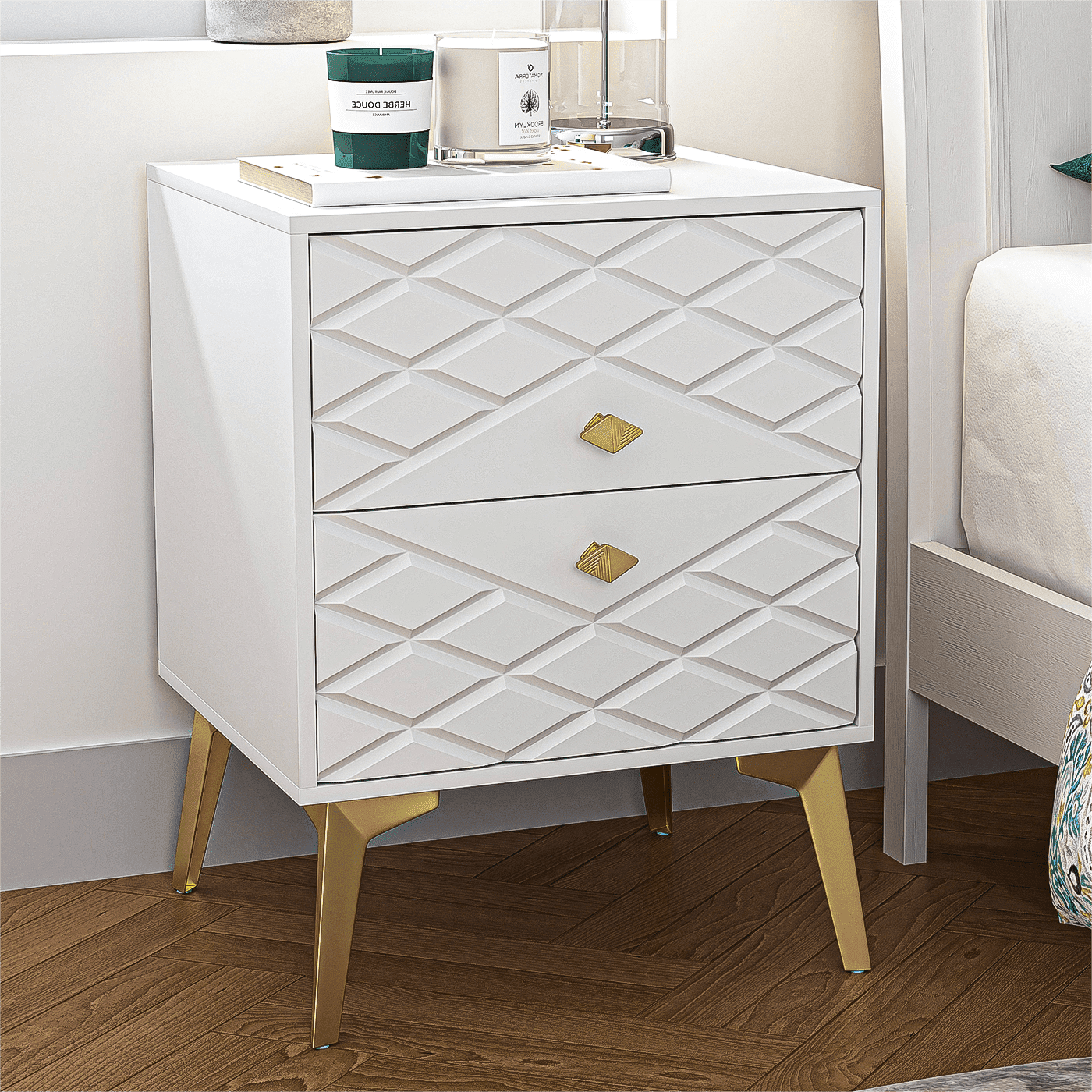 Canddidliike 2 Drawers White Nightstand for Bedroom Nursery Closet, Modern Mid Century Accent Bedside Tables Canddidliike 2 Drawers White Nightstand for Bedroom Nursery Closet, Modern Mid Century Accent Bedside Tables