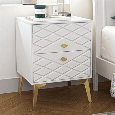 Canddidliike 2 Drawers White Nightstand for Bedroom Nursery Closet, Modern Mid Century Accent Bedside Tables