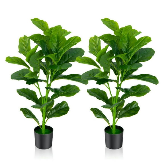 Canddidliike 2-Pack Artificial Fiddle Leaf Fig Tree, 2 Packs of Artificial Trees, Fade-Resistant Tree Artificial for Indoor and Outdoor, Green