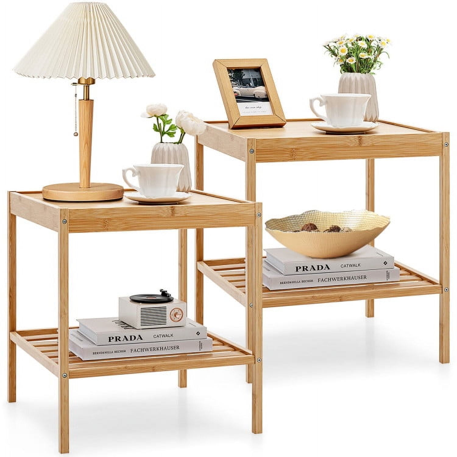 Canddidliike 2 Pack Outdoor Patio Bamboo Garden Side Table with Storage Shelf - 16x16 Inch, Natural Canddidliike 2 Pack Outdoor Patio Bamboo Garden Side Table with Storage Shelf - 16x16 Inch, Natural