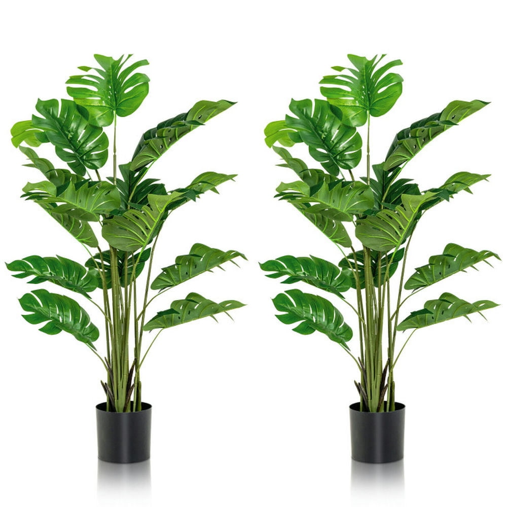 5 Ft Green Plastic Artificial Monstera Tree Set with Cement Pot