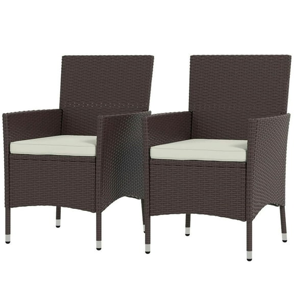 Canddidliike 2-Piece Rattan Wicker Dining Chairs with Cushions and Anti-Slip Foot, Patio Stackable Chairs Set for Backyard, Garden, Lawn, Dark Coffee