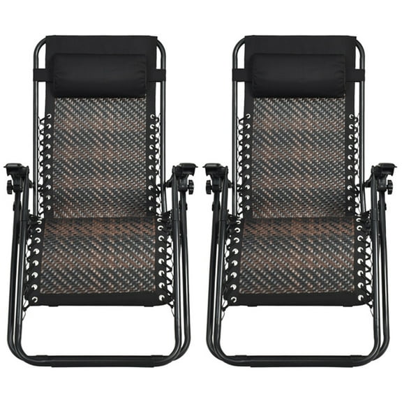 Canddidliike 2 Pieces Folding Patio Rattan Zero Gravity Lounge Chair-Brown, Adjustable Reclining Lawn Chair for Deck,Patio,Beach,Yard