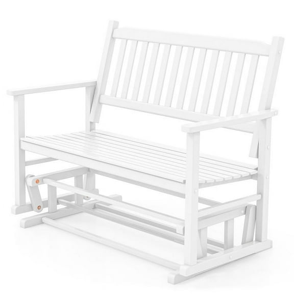 Canddidliike 2 Seats Outdoor Glider Bench with Armrests and Slatted Seat, Outdoor Rocker with Weather Resistant Steel Frame for Porch Garden Outside, White