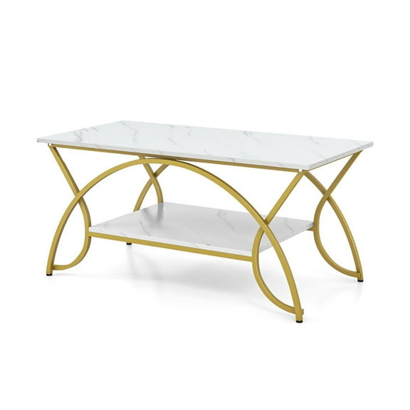 Canddidliike 2-Tier Coffee Table Gold Rectangle for Living Room-Golden, Dining Coffee Table for Living Room and Office