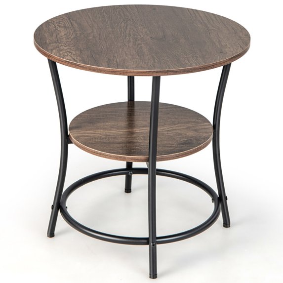 Canddidliike 2-Tier Round End Table with Open Storage Shelf and Sturdy Metal Frame-Natural, Modern Nightstand, End Table for Bedroom Living Room