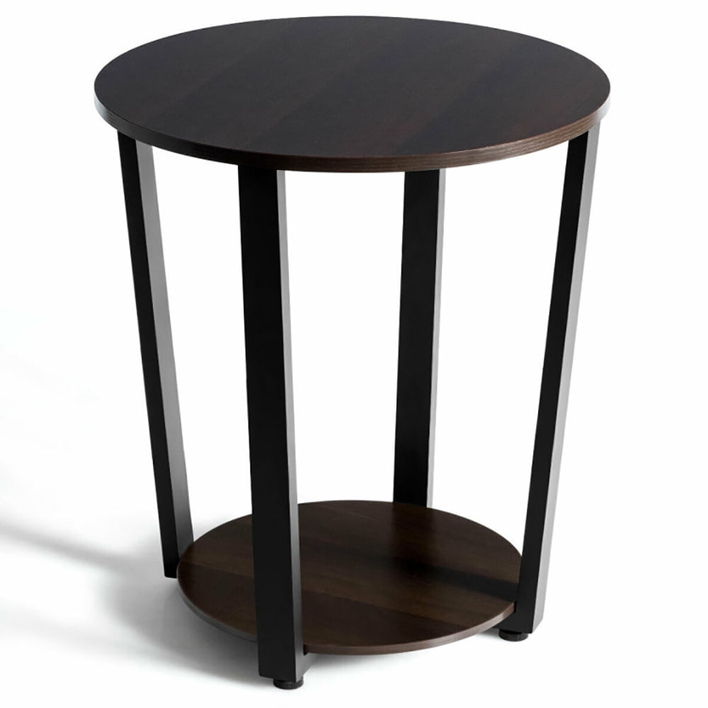 Canddidliike 2-Tier Round End Table Walnut with Storage