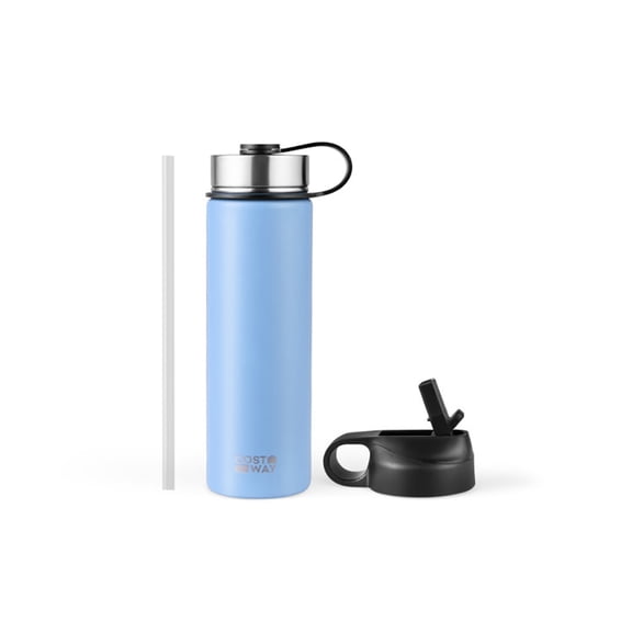 Canddidliike 22 Oz Double-walled Insulated Stainless Steel Water Bottle with 2 Lids and Straw-Blue, Modern Water Bottle with Straw Lid Vacuum Insulated Stainless Steel Metal Thermos Bottles