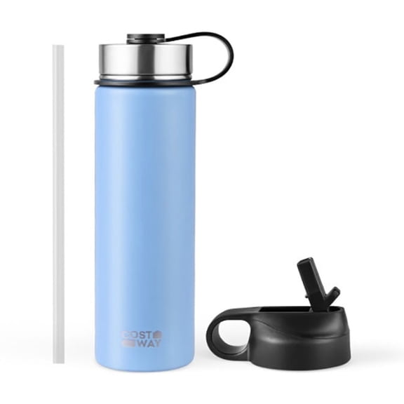 Canddidliike 22 Oz Double-walled Insulated Stainless Steel Water Bottle with 2 Lids and Straw-Blue, Modern Water Bottle with Straw Lid Vacuum Insulated Stainless Steel Metal Thermos Bottles