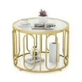 thumbnail image 1 of Canddidliike 24 Inch Round Coffee Table with Reeded Tempered Glass Top and Oval Swivel Brackets-Golden, Tea Table, 1 of 10