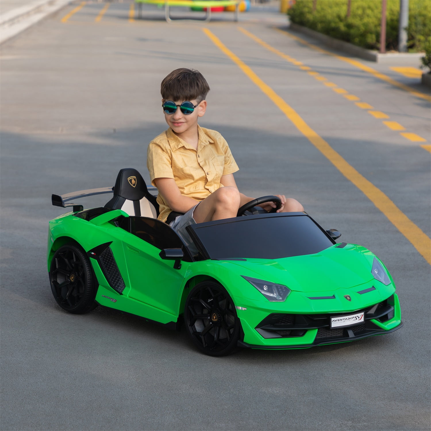 24V Green Lamborghini Ride-On Car with Dual Motors and Remote Control