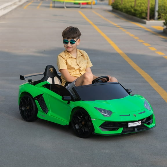 Canddidliike 24V Lamborghini STO Licensed Ride on Car, Battery Powered Drifting Car with Double PU Seats, Remote Control, High-Low Speed, LED Lights,USB, MP3, Green