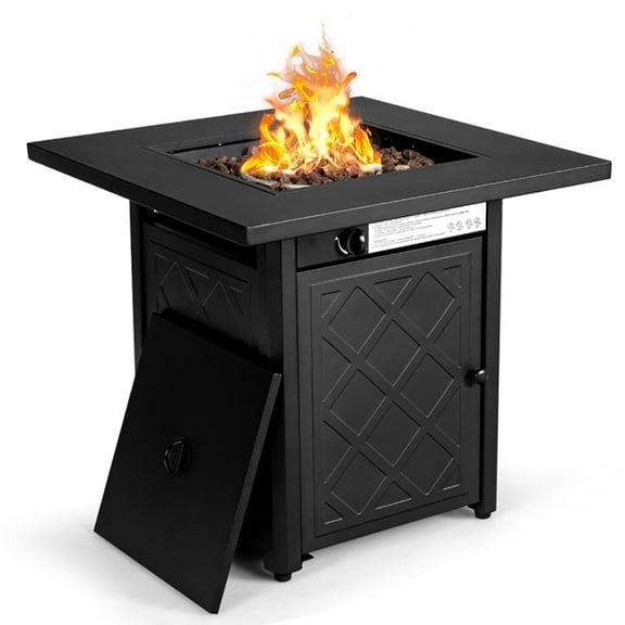 Canddidliike 28 Inch Propane 50 000 BTU Patio Square Gas Fireplace with Lava Rock-Black, Outdoor Fire Pit for Outdoor, Outside Patio Deck and Garden