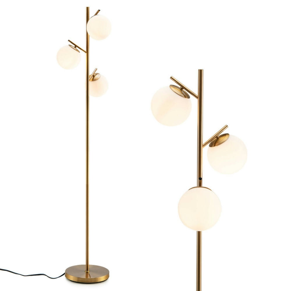 Golden 3-Globe Floor Lamp with Glass Shades and Foot Switch