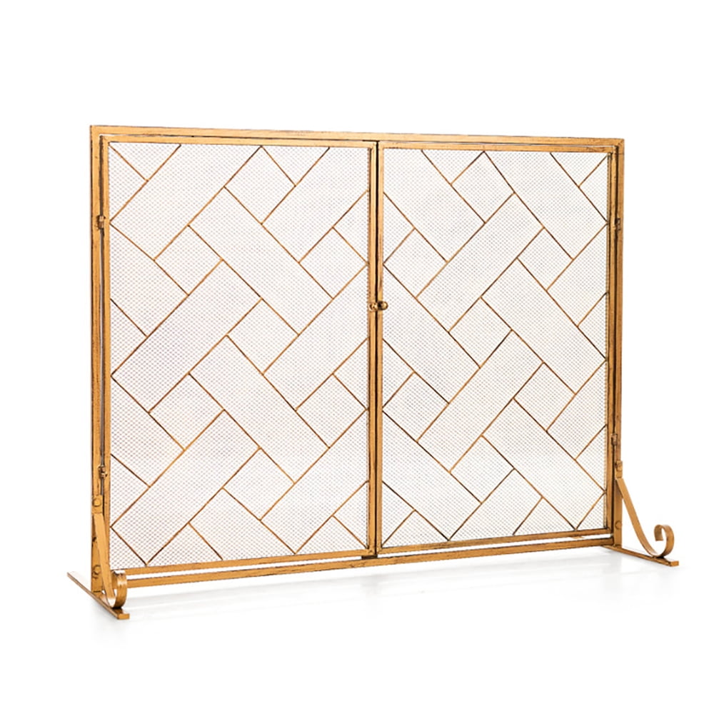 Canddidliike 3-Panel Folding Wrought Iron Fireplace Screen with Doors ...