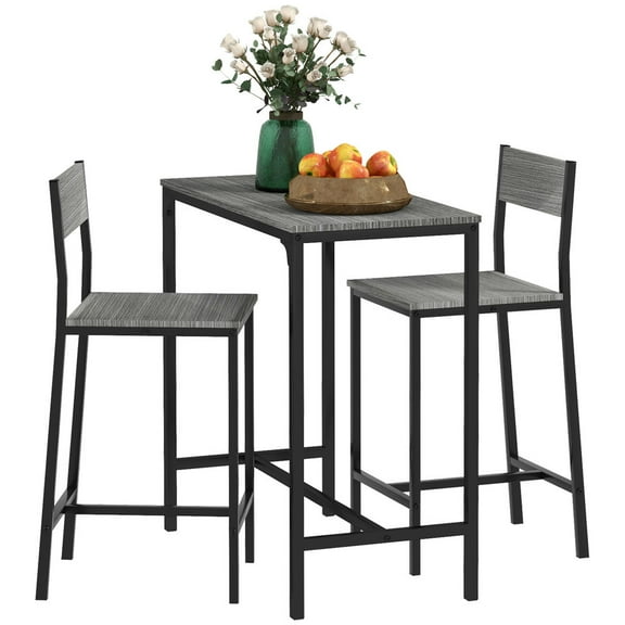 Canddidliike 3-Piece Bar Table and Chairs Set, Counter Height Kitchen Table with Bar stools, Breakfast Table Set for 2 for Small Space, Gray