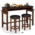 thumbnail image 1 of Canddidliike 3-Piece Home Bar Set with 2 Upholstered Bar Stools Outlets and USB Ports-Black, High Top Table, Kitchen Bar Height Table and Chairs for Dining Room, 1 of 10