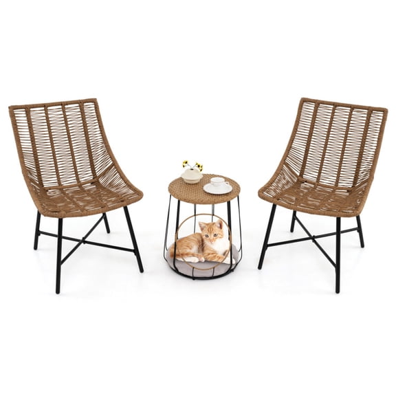 Canddidliike 3 Piece Outdoor Furniture Set with Pet House for Patio Yard, Patio Furniture Set for Outdoor, Brown