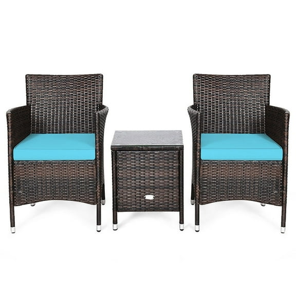 Canddidliike 3 Piece Patio Conversation Set Outdoor Rattan Wicker Furniture Set with Coffee Table & Chairs Patio Bistro with Seat Cushions for Garden Balcony Backyard Poolside