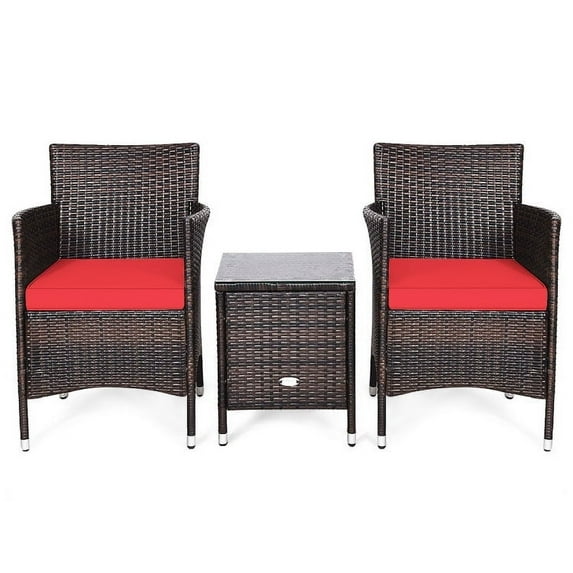 Canddidliike 3 Piece Rattan Wicker Sofa Set, Balcony Furniture Outdoor Rattan Patio Conversation Set with Washable and Removable Cushion for Patio-Red
