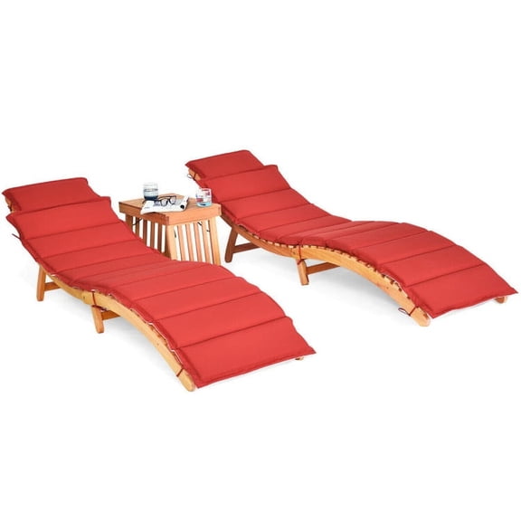 Canddidliike 3 Pieces Outdoor Acacia Wood Foldable Chaise Lounge Set, Foldable Side Table with Foldable