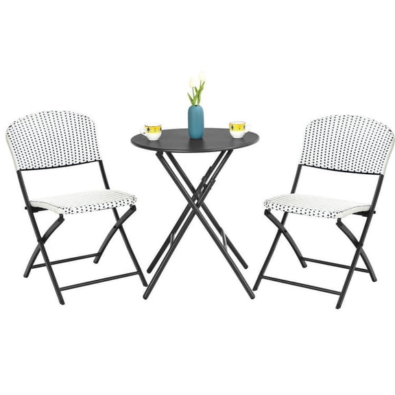 Canddidliike 3 Pieces Patio Rattan Bistro Set, Outdoor Patio Furniture Set with Round Dining Table and 2 Chairs