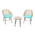 thumbnail image 1 of Canddidliike 3 Pieces Rattan Furniture Set, Outdoor Patio Furniture Set with Cushioned Chair Table-Turquoise, 1 of 7