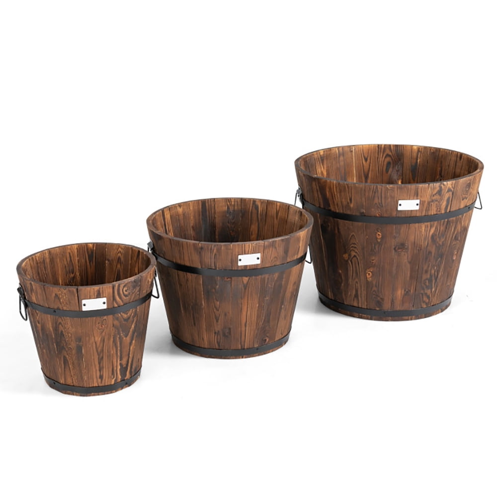 Canddidliike 3 Pieces Wooden Planter Barrel Set with Multiple Size ...