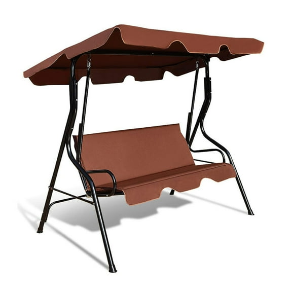 Canddidliike 3 Seats Patio Canopy Swing-Brown for Front Porch, Poolside, Patio, Backyard
