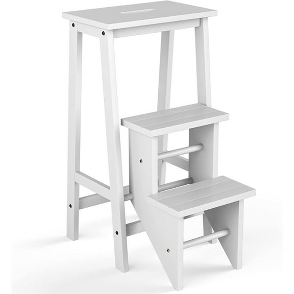 Canddidliike 3 Tier Step Stool 3 in 1 Folding Ladder Bench-White, 3 Step Ladder, Lightweight Portable Folding Sturdy Steel Step Stool