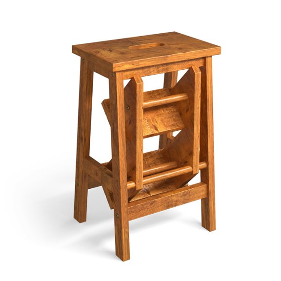 Canddidliike 3-in-1 Rubber Wood Step Stool with Convenient Handle-Natural, 3 Step Ladder, Lightweight Portable Folding Sturdy Steel Step Stool