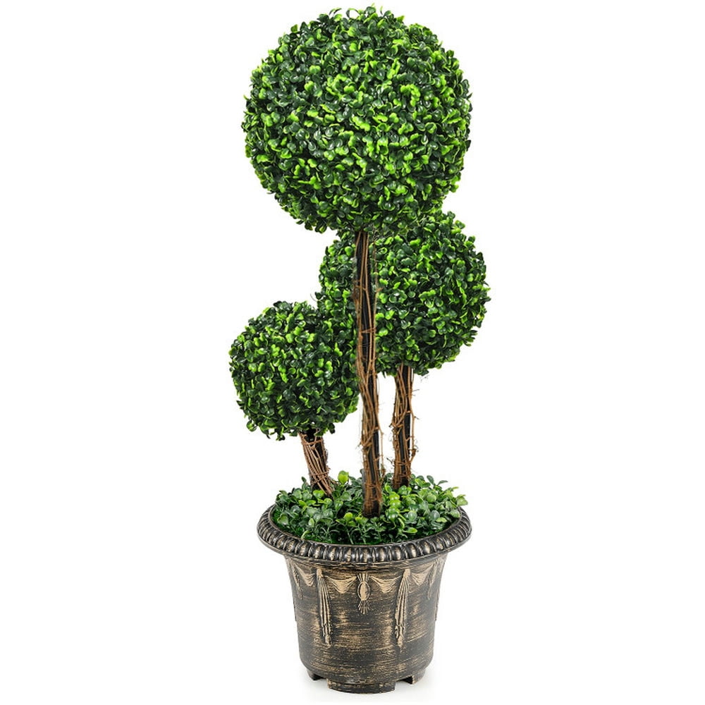 30'' Green Artificial Boxwood Triple Ball Topiary in Decorative Pot