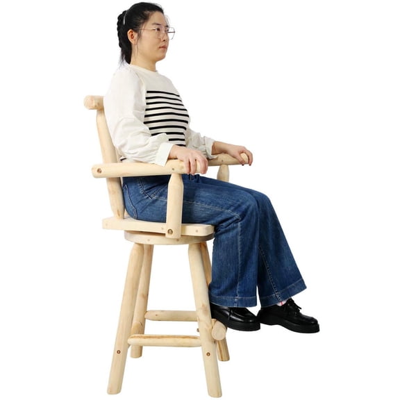 Canddidliike 4 Feet High Rustic Bar Stool with Fir Wood Construction, Chair with Footrest and Wide Armrest, Rustic Kitchen Stool, Tall Bistro Chair for Indoor, Light Brown