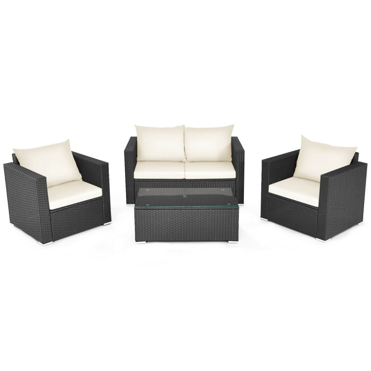 Canddidliike 4 Patio Rattan Cushioned Sofa Furniture Set with Padded