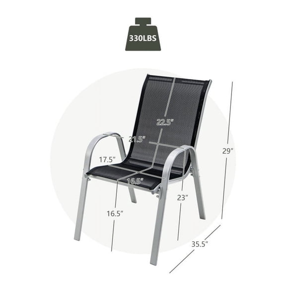 Canddidliike 4 Pieces Stackable Patio Dining Chairs Set with Armrest, Weather Resistant Table and Chairs for Garden Outside, Black