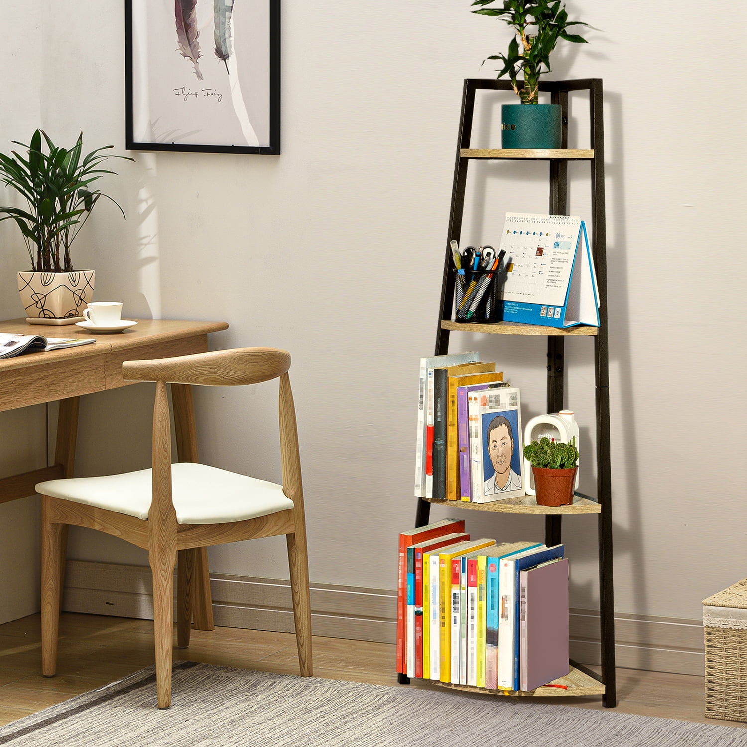 Canddidliike 4Tier Corner Shelf, Triangular Shelf for Cubicle Floor