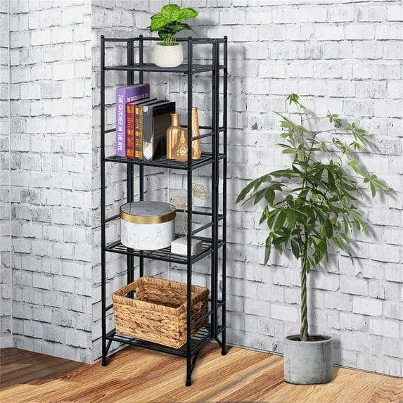 Canddidliike 4 Tier Foldable Storage Shelves, Expandable Folding Shelf , Collapsible Adjustable Storage Rack Metal Shelves for Storage, Pantry, Garage, Kitchen, Room